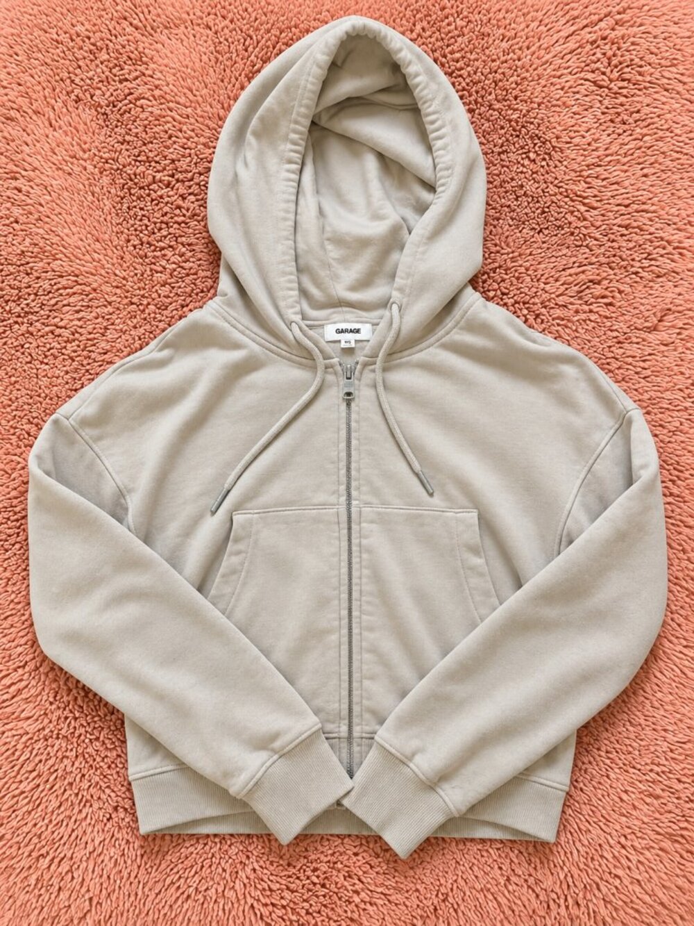 Garage Cropped Beige Zip-Up Hoodie